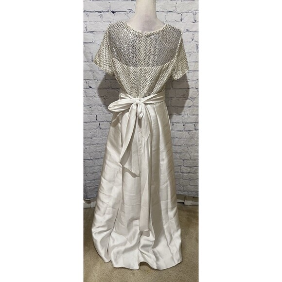 NWT R&M Richards White Short Sleeve Sequin Satin Bow Hi Low Formal Dress Gown 10 - Picture 4 of 10